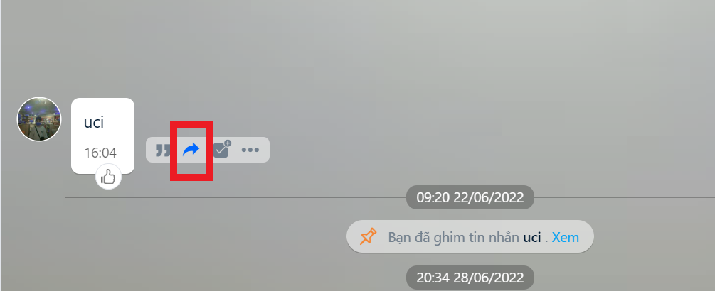 Bấm vào biểu tượng mũi tên trên mọi tin nhắn để chuyển tiếp