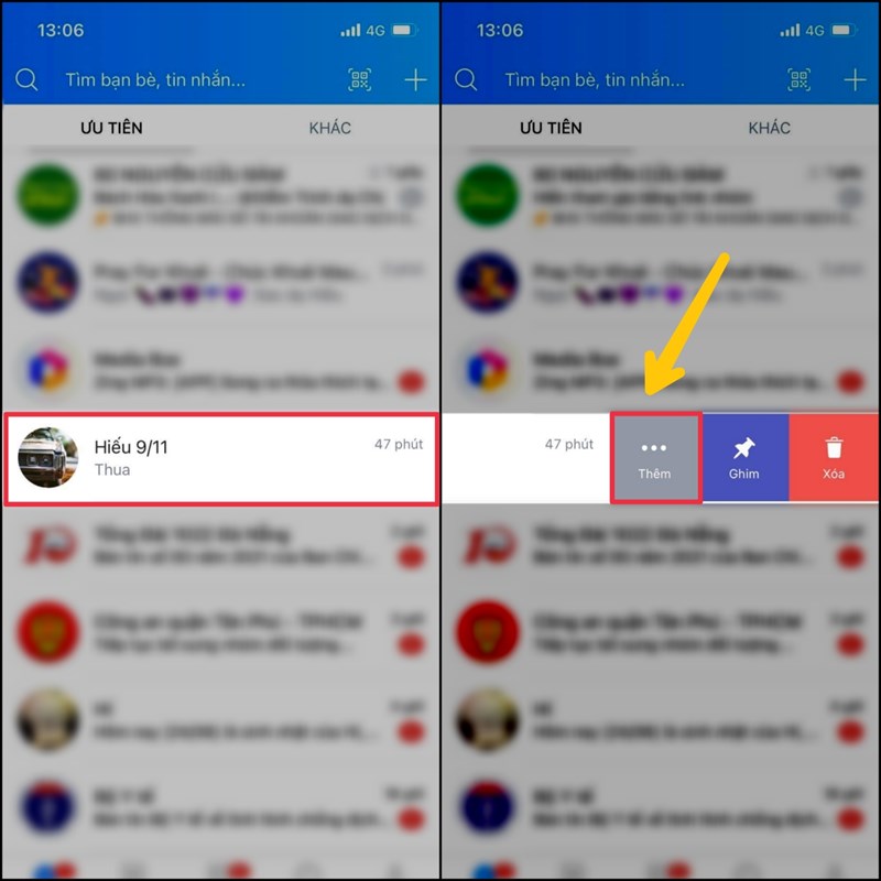 Bấm vào dấu ba chấm trong mỗi cuộc hội thoại để phân loại tin nhắn
